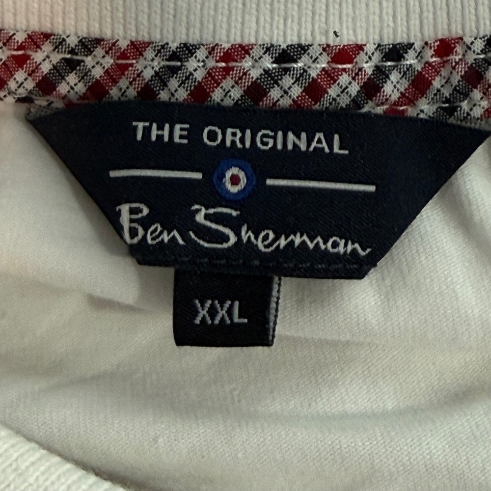 Ben Sherman Polo Shirt Mens XXL White Short Sleeve Tipped Collar Mod Indie Retro - Picture 6 of 9